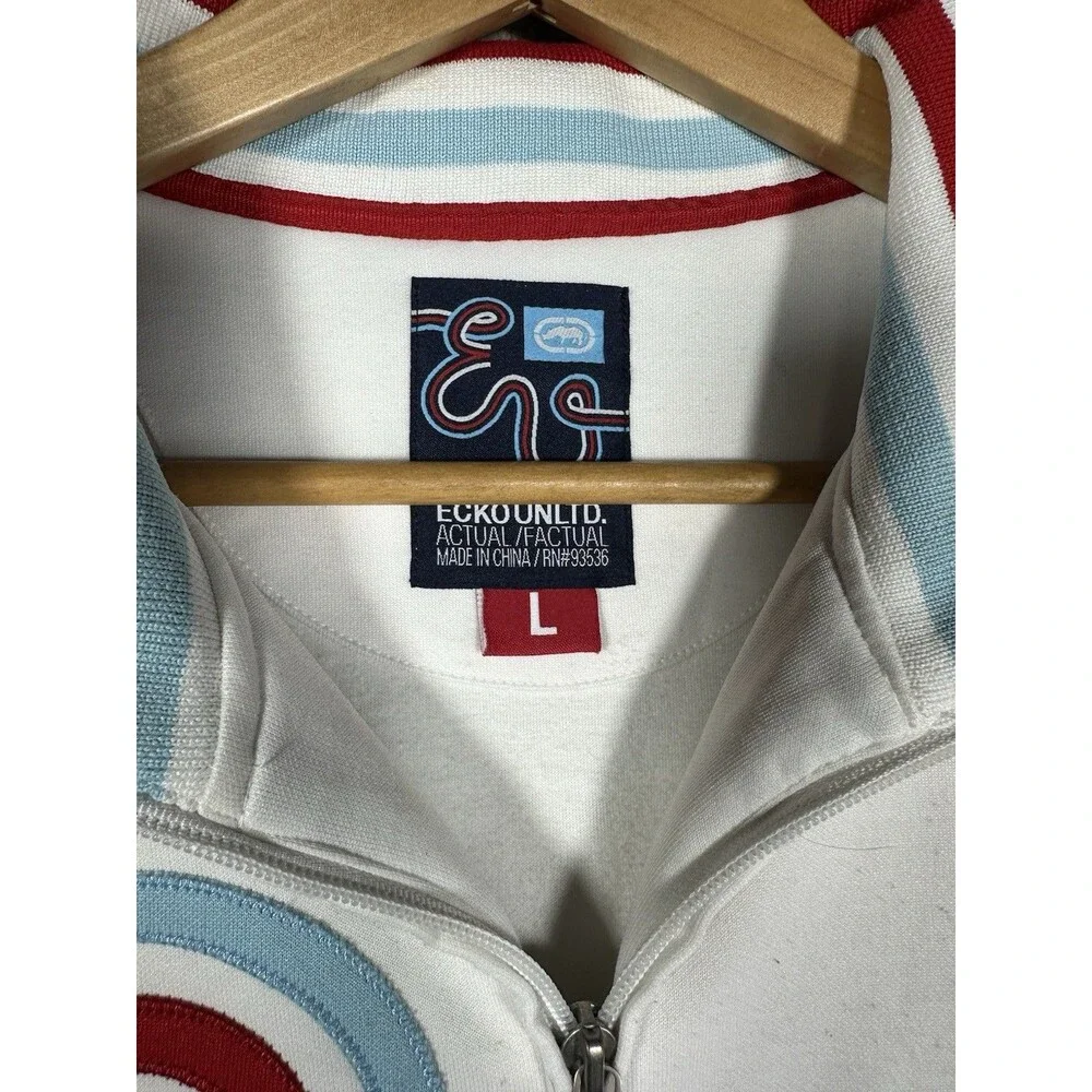Vintage Ecko Unltd Actual Factual Track Jacket Y2K Hip Hop White Navy Large